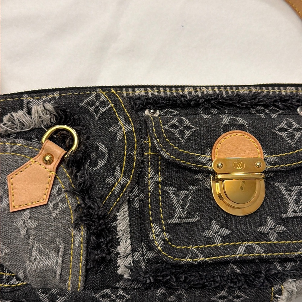 Louis Vuitton Black and Gray Denim Monogram Patchwork Shoulder Bag - New! - Picture 2 of 9